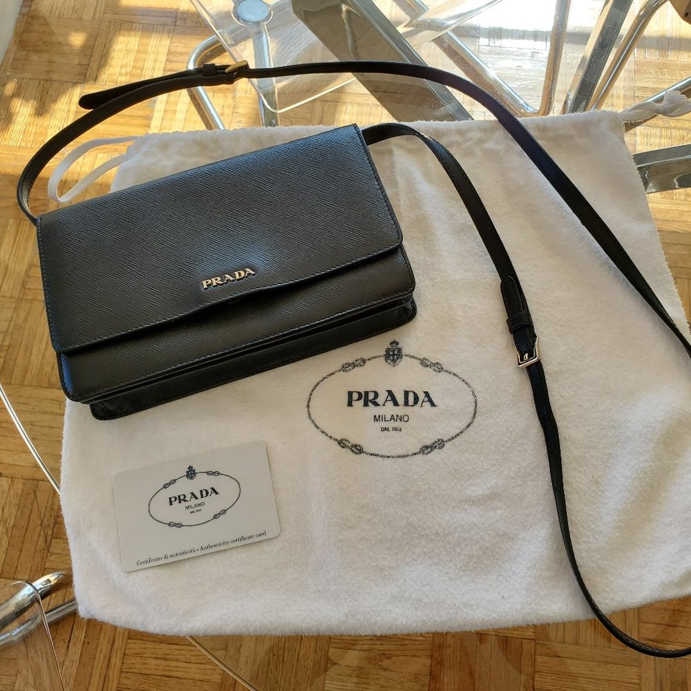 PRADA Black Saffiano Leather Cross Body Bag
